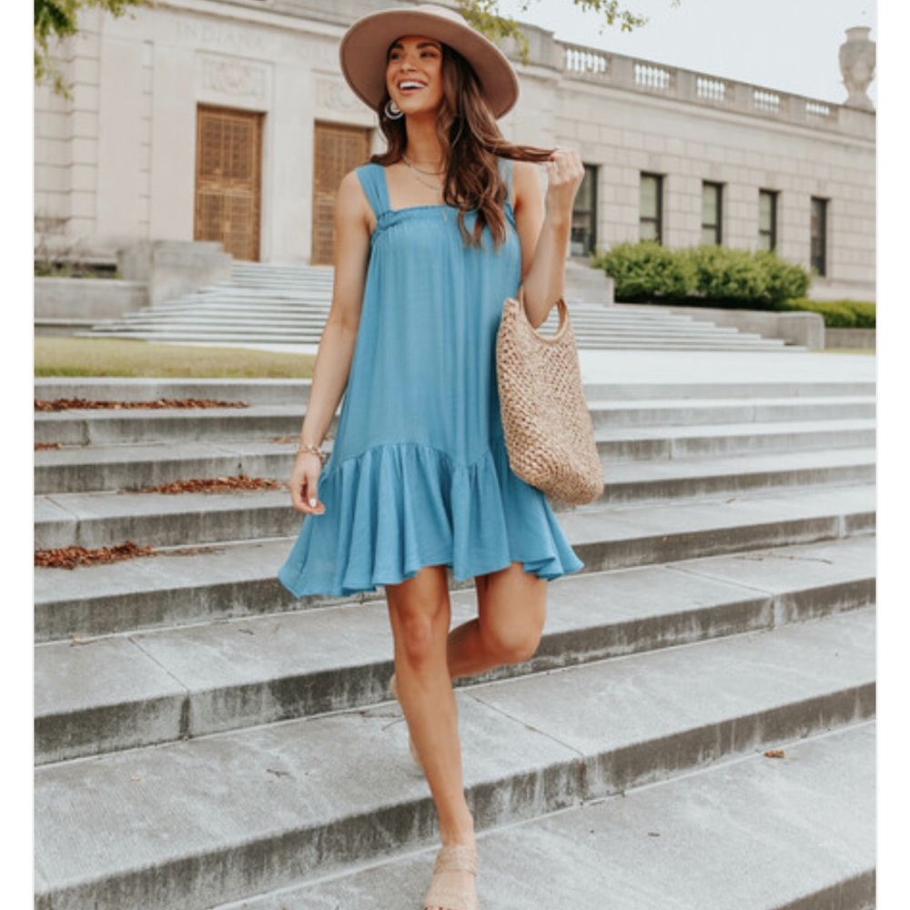 Tie Strap Teal Blue Ruffle Hem Dress from Magnolia Boutique - Picture 4 of 6